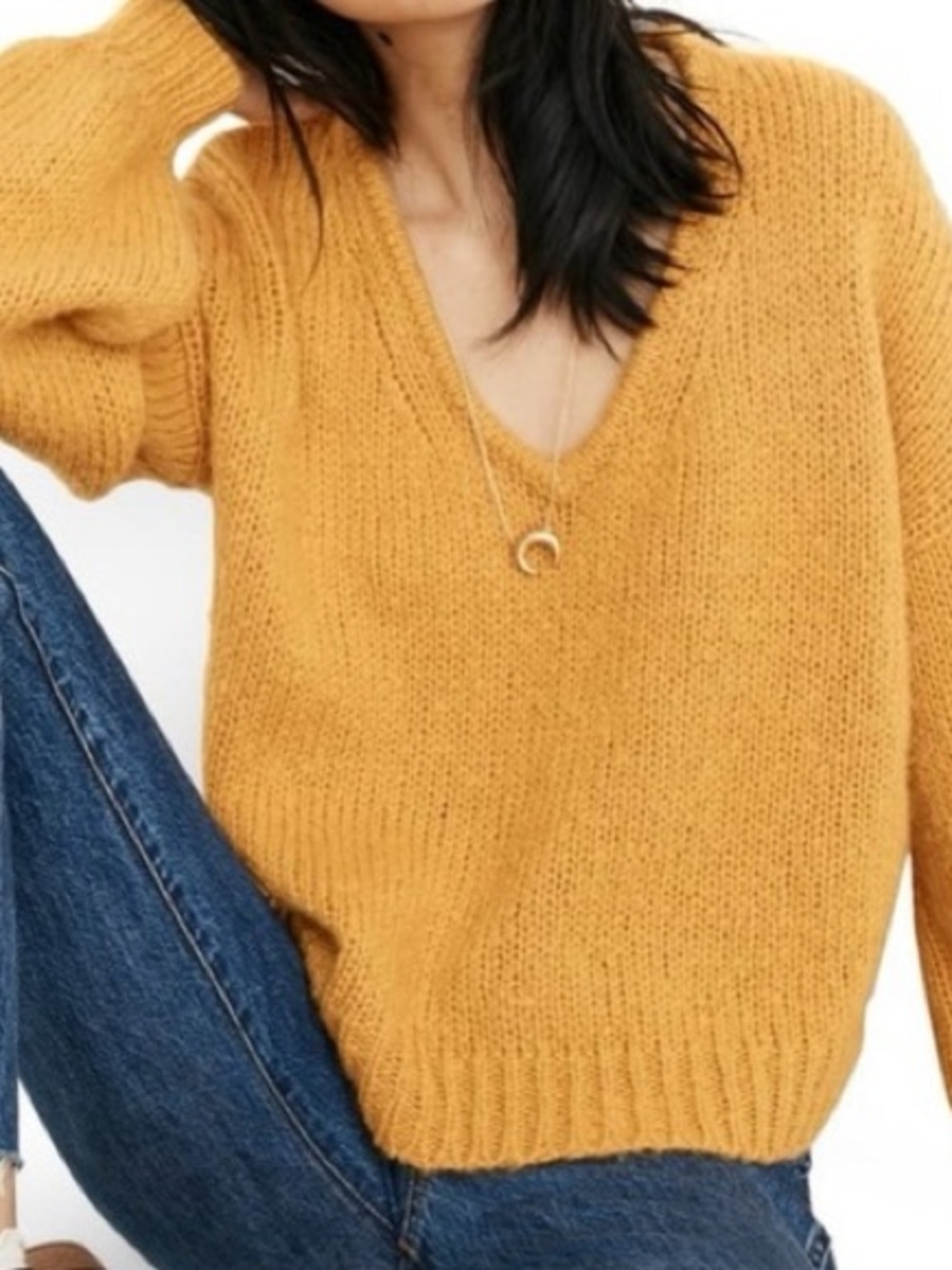 Madewell Mustard V-Neck Knit Sweater